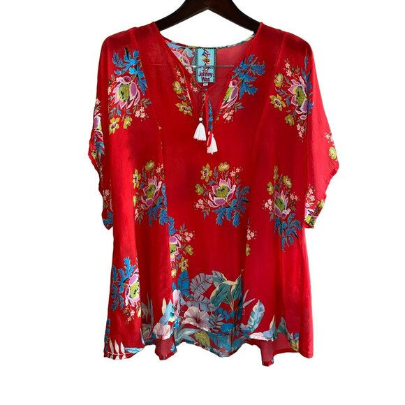 Johnny Was Peonies Georgette Tie-Neck Floral BOHO Top Size Medium - Picture 9 of 9